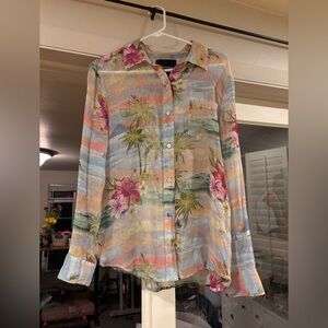 Women's Size 6 Le Superbe Button Up Tropical Shiny Top